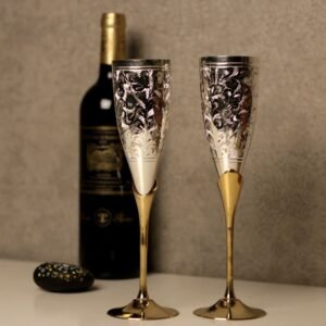 Wine Glasses with Silver-Plated Floral Design