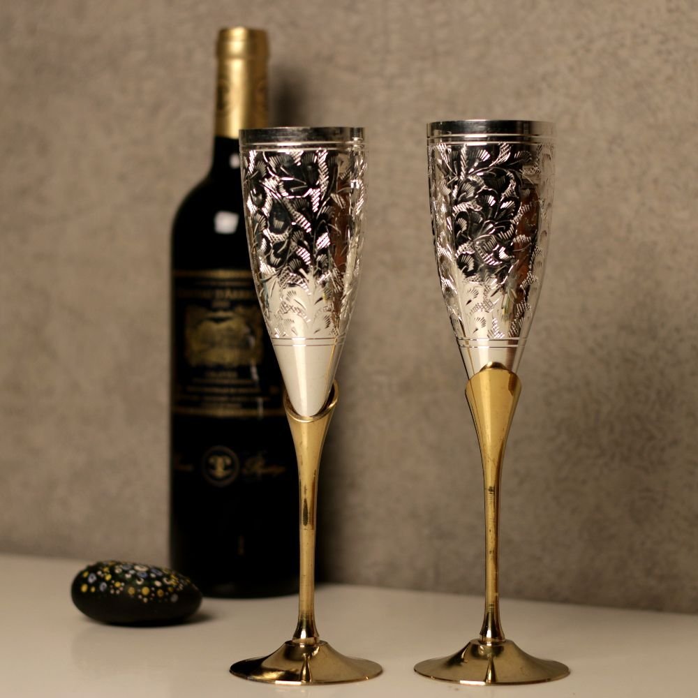 Wine Glasses with Silver-Plated Floral Design - Image 2