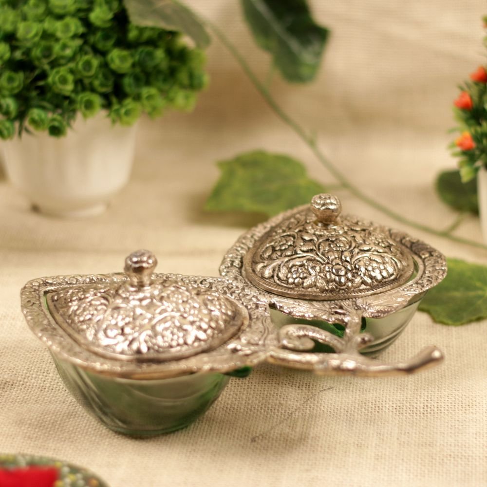 METAL GLASS SILVER 2 LEAF TRAY - Image 3