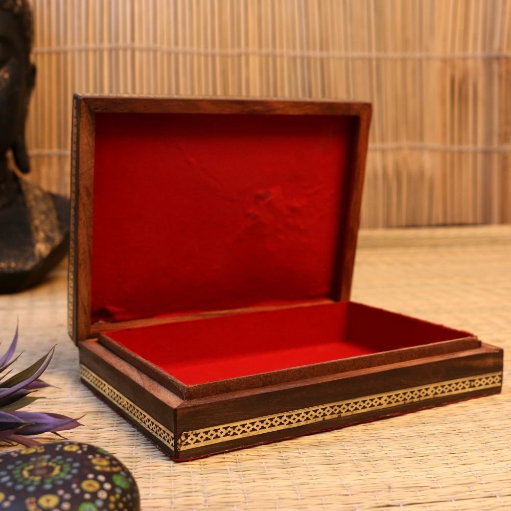 Wooden Jewelry Box with Marble Inlay (9x6-Inch) | Mughal Art Treasure Chest - Image 3