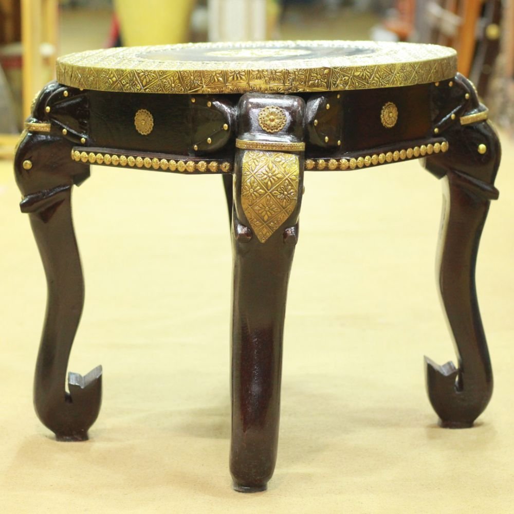 Brass 4 Side Elephant Round Stool - Image 3