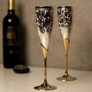 Wine Glasses with Silver-Plated Floral Design