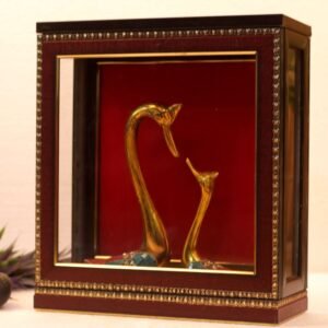 Wooden Framed Metal Swan/Goose Couple Sculpture 11 in | Romantic Showpiece