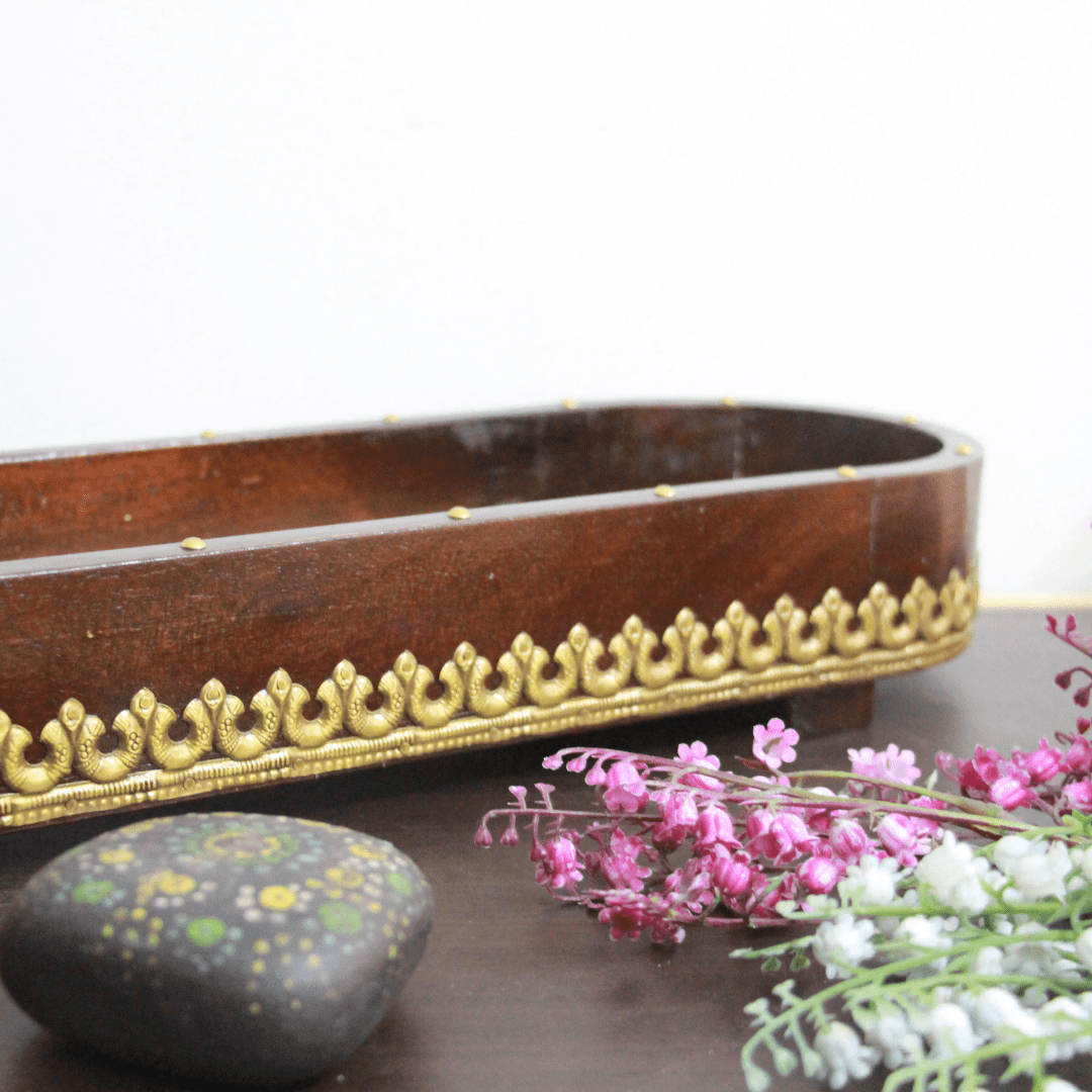 Brass Wooden Tray 21x6x2 - Image 3