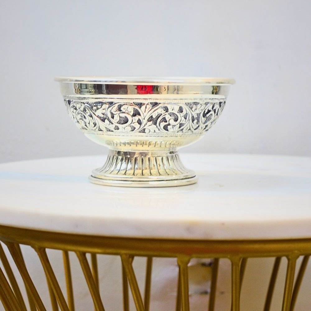 Designer Bowl || Hand-Carved Silver Plated Brass Bowl - Pooja, Bhog, and Gifting || 25% off || best deal