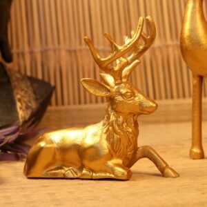Set of 2 Golden Deer Figurines – 12  ′′   Metal Accent Statues for Festive Decor