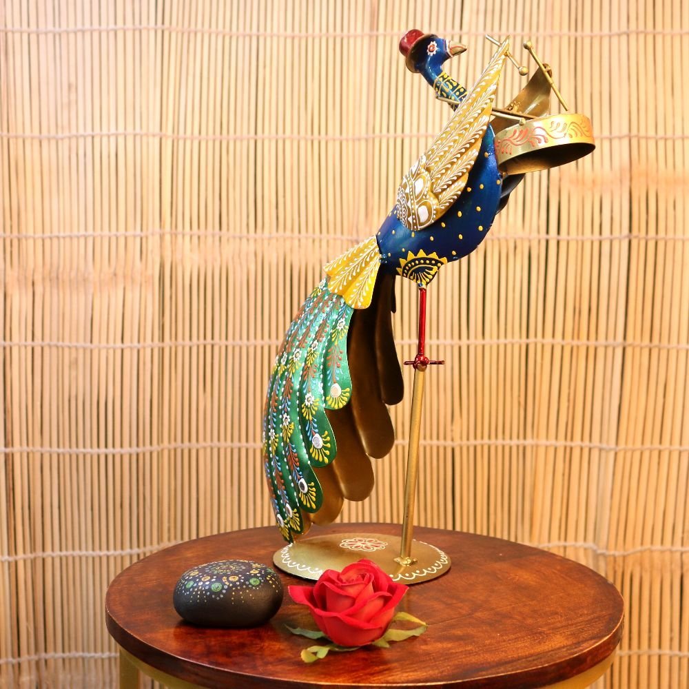Hand-Painted Iron Peacock Sculpture | Vibrant Festive Home Decor - Image 3