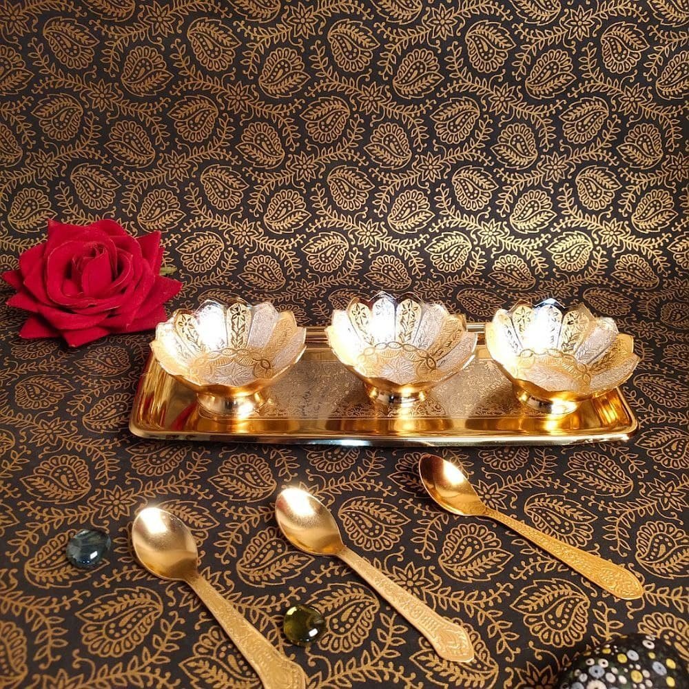 7-Piece Pure Brass Triple Serving Set | Ideal Festive & Return Gift - Image 2
