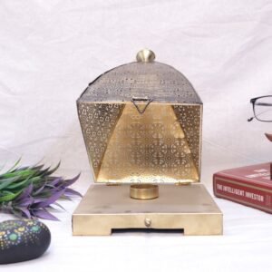 Elegant Brass & Black Metal Pyramid T-Light Holder | Designer Decorative Lantern | Diwali Decor | Chritmas Decor