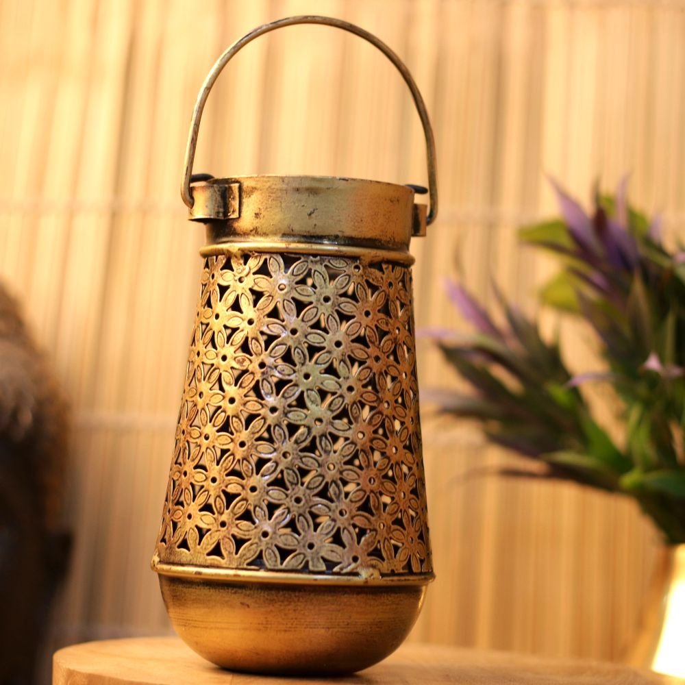 Rustic Golden Jali Tea Light Lantern - 7.5 ′′ Iron Lamp for Festive and Corporate Gifting - Image 4
