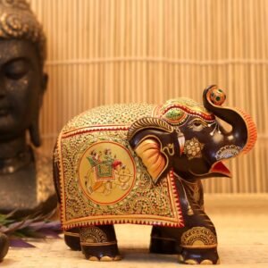 WOODEN HANDICRAFTED ELEPHANT WITH GOLDEN POLISH