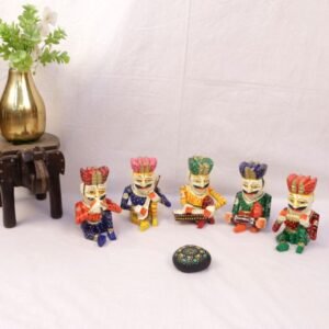 Set of 5 Wooden Musician Figurines – Hand-Painted Folk Art for Festive Decor