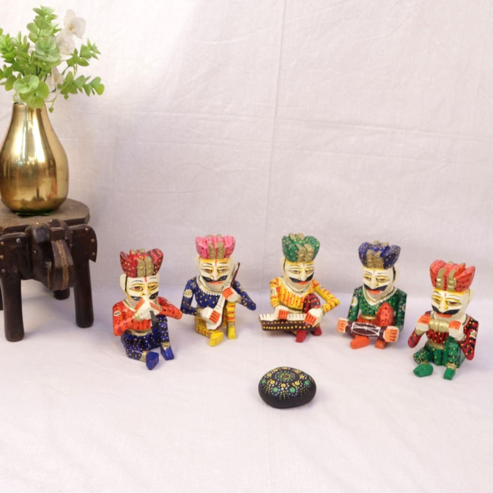 Set of 5 Wooden Musician Figurines - Hand-Painted Folk Art for Festive Decor - Image 2