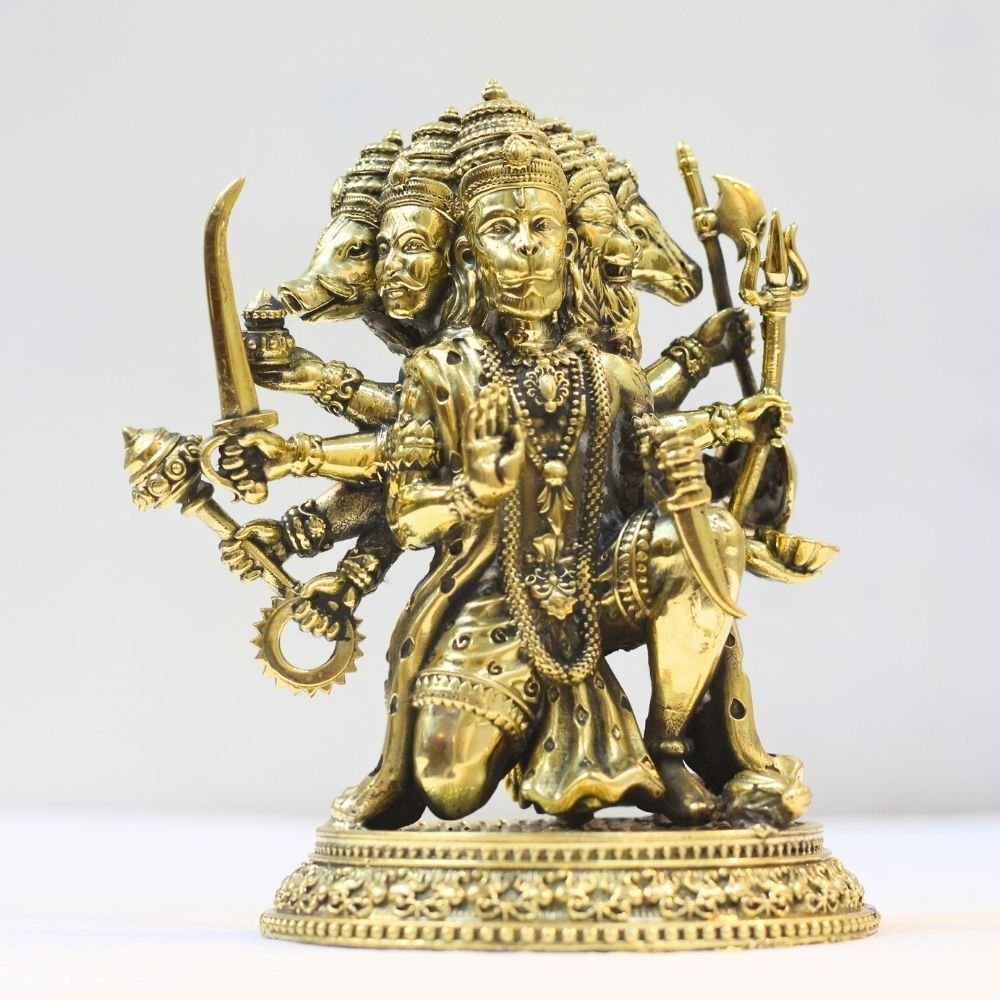 Majestic Brass Panchmukhi Hanuman Idol | Powerful God Idols for Home Temple & Pooja Gift - Image 2