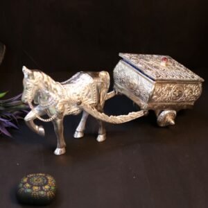 Silver-Plated Horse-Drawn Carriage Storage Box | Velvet Lined Decorative Chest