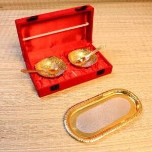 German Silver Plated Dry Fruit/Pooja Set with Box | 8×4 Tray & 2 Bowls