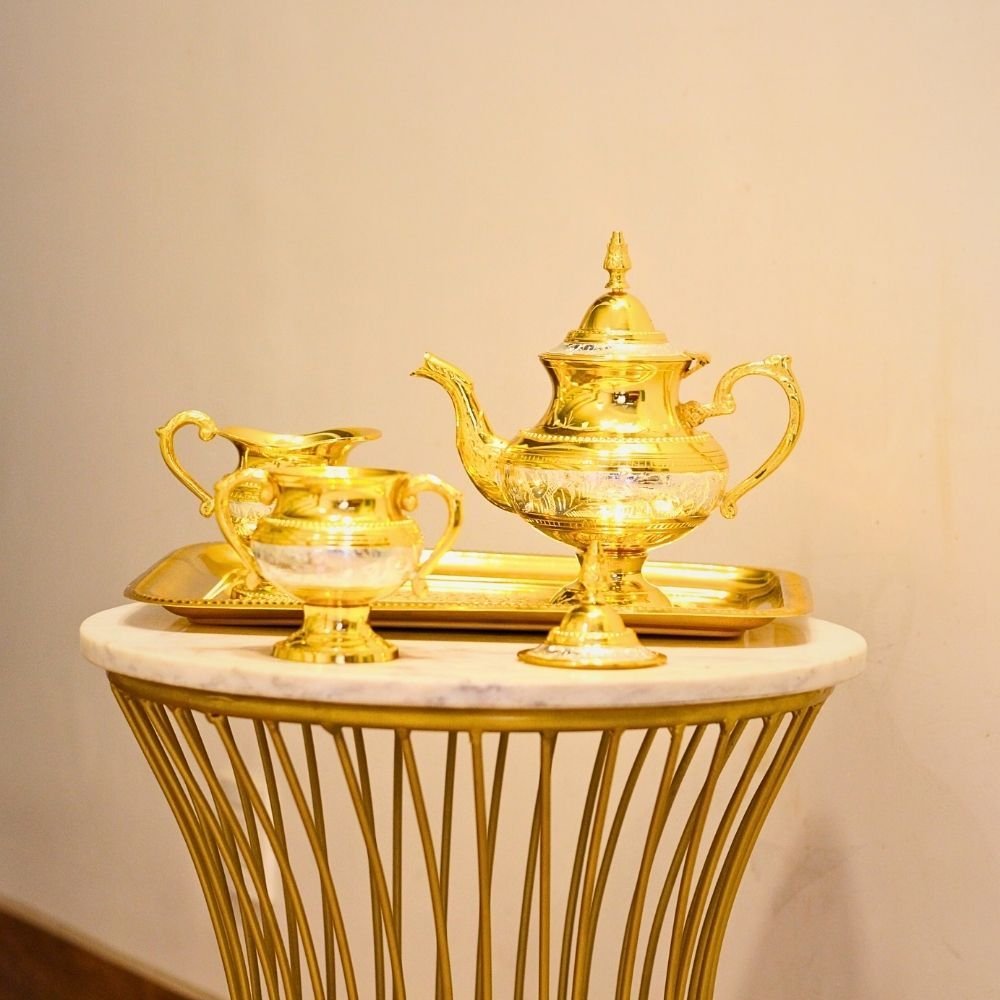 Brass Golden Jug Set W/2 Glass With Box - Image 2