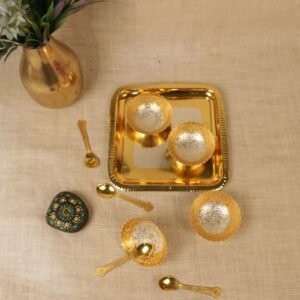 German Silver Plated Serving Tray and Bowl Set 9×9 | Luxury Gold/Silver Festive Gift
