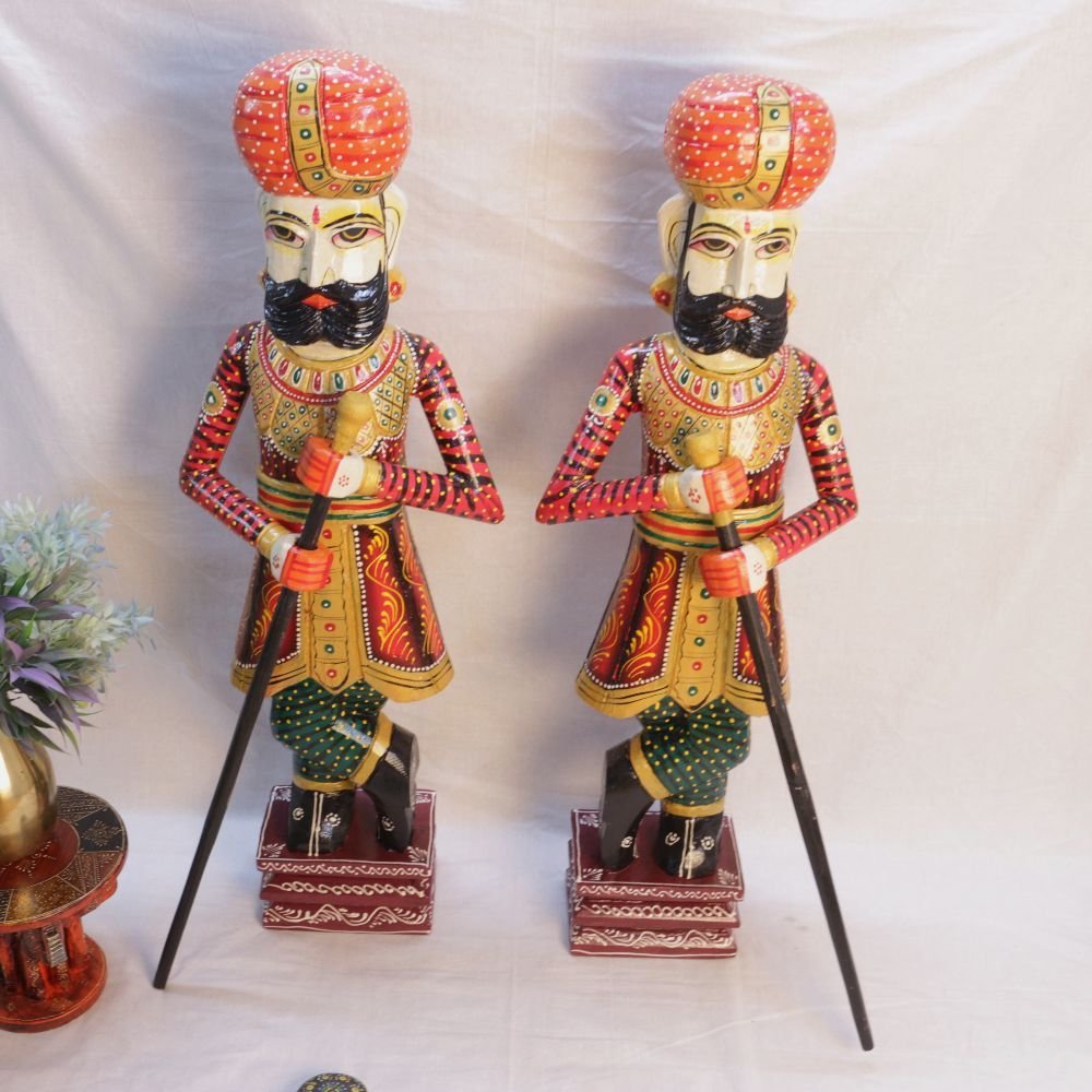 5 Foot Wooden Dwarpal Statue Set - Hand-Painted Figures for Grand Festive Decor - Image 2