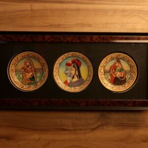 Framed Set of 3 Miniature Plates Wall Art | Wooden and Marble Traditional Decor