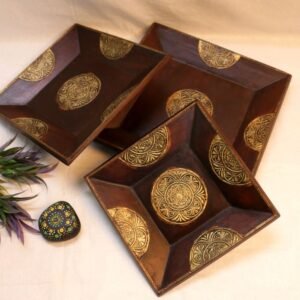 Large Square Embossed Wooden and Brass Keepsake Box | Antique Copper Tone