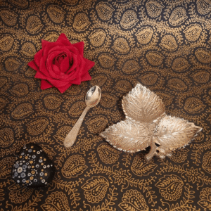 German Silver Leaf-Shaped Serving Tray with Spoon
