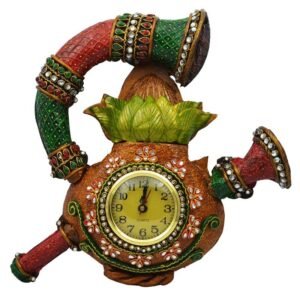 WOODEN KUNDAN SHEHNAI WALL CLOCK