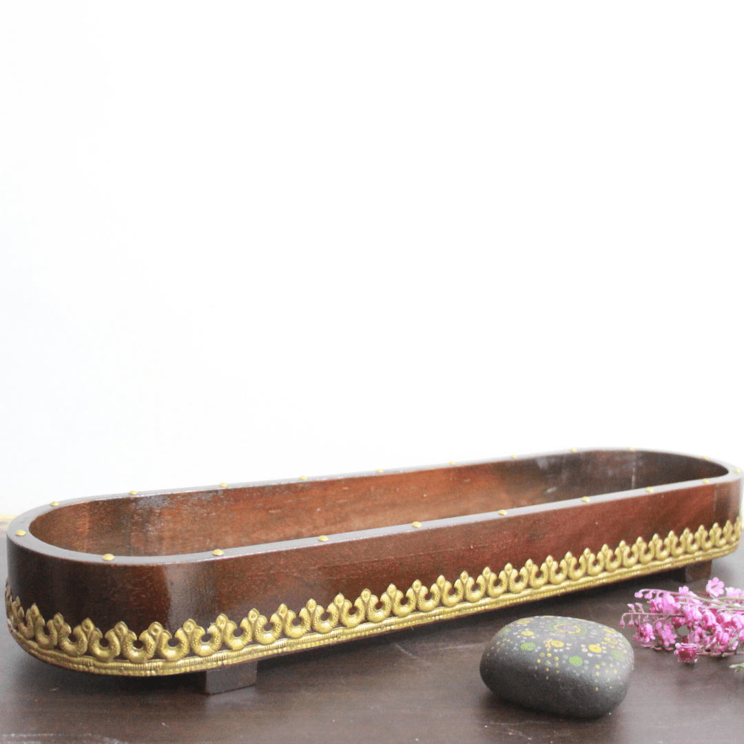 Brass Wooden Tray 21x6x2 - Image 5