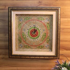 Marble and Wooden Wall Clock with Peacock Design