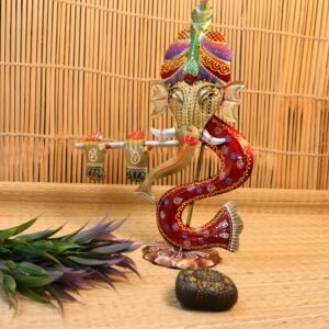 Iron Ganesha with Flute Sculpture