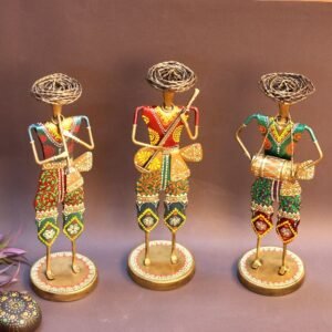 Set of 3 Hand-Painted Iron Musician Figurines | Festive Metal Home Decor