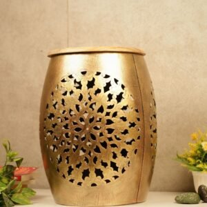 Handcrafted Iron Lantern Stool (17.5 Inch) | Jali Cutout Design & Statement Decor