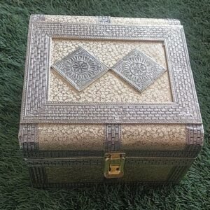 Ornate Metal Inlay Square Wooden Dry Fruit / Jewellry Box | Handmade Indian Gift