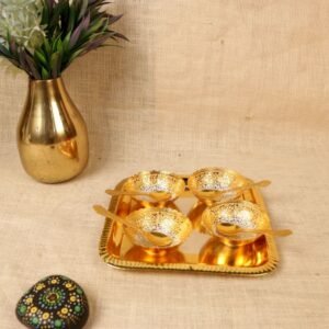 German Silver Plated Serving Tray and Bowl Set 9×9 | Luxury Gold/Silver Festive Gift