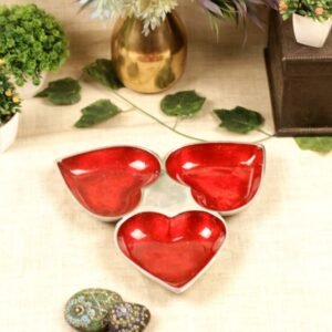 METAL SILVER RED 3 HEART TRAY