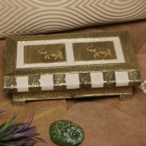 Luxury Wooden Dry Fruit Box with Brass Elephant Motif | Handmade Serving and Storage