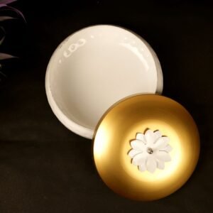Hand-Painted Golden Lotus Storage Box | Metal Trinket Dish Festive Gift