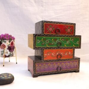 Hand-Painted Wooden Storage Chest | Colorful Festive Drawer Organizer