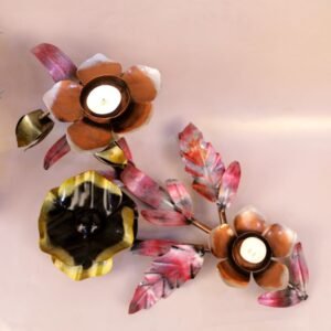 Colorful Flower Wall Candle Holder – 17 ′′ Iron Art for Festive Lighting