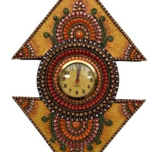 Handpainted Wooden Wall Clock with Kundan Work