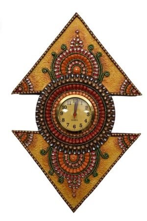 Handpainted Wooden Wall Clock with Kundan Work
