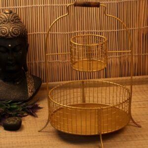 Golden Metal Storage Basket with Handle