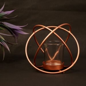 Copper Geometric Tea Light Holder – 5 ′′ Iron Frame Lamp for Modern Decor