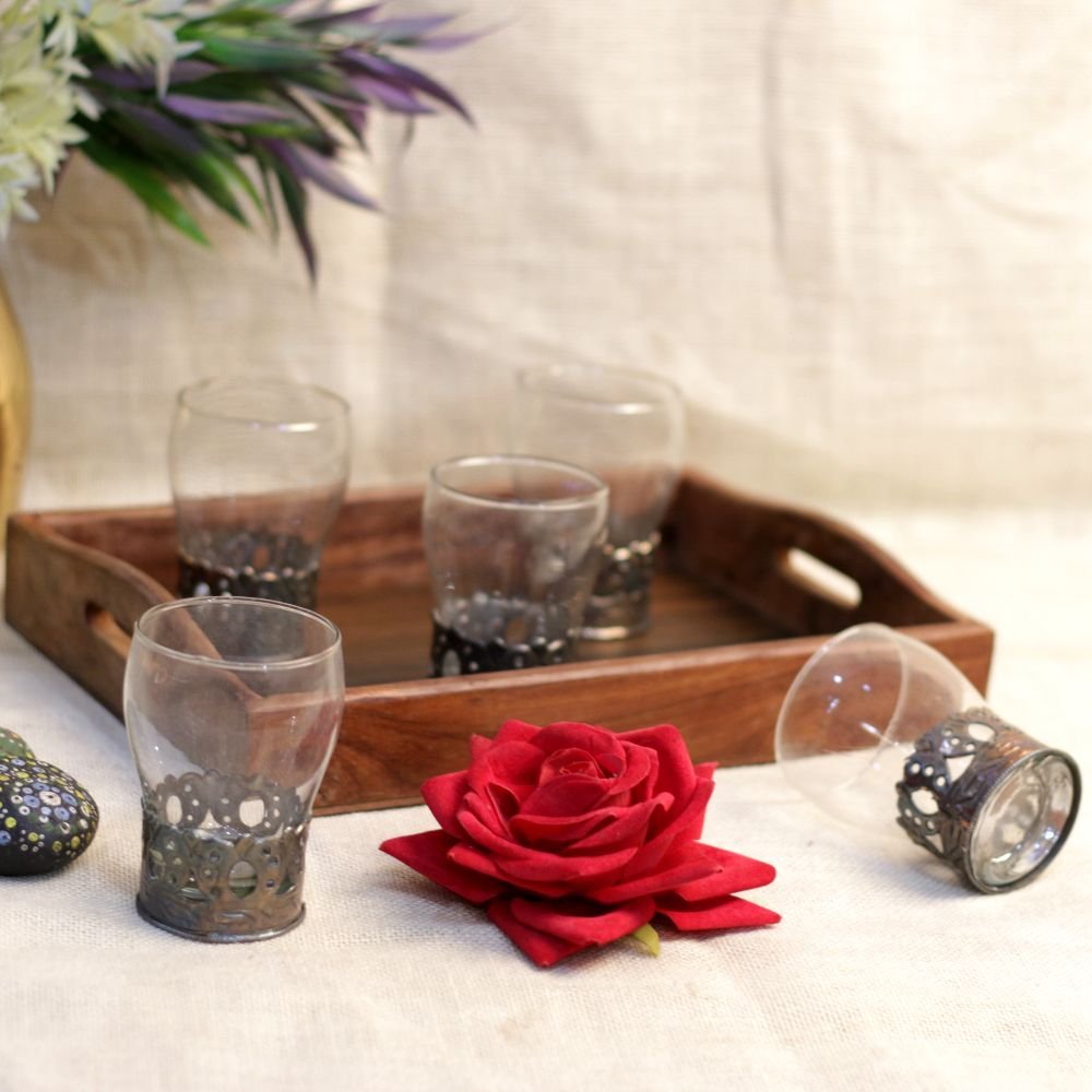 METAL FINISH GLASS SET OF 6 (NO TRAY) - Image 3
