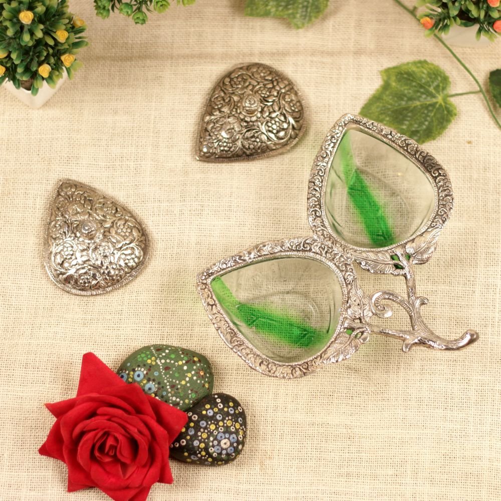 METAL GLASS SILVER 2 LEAF TRAY - Image 2