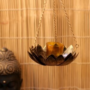 Antique Brass Hanging Lotus Candle Holder for Home and Patio Decor | Diwali Decor