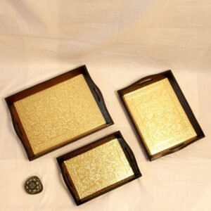 BRASS TRAY SET OF 3 16X12X2