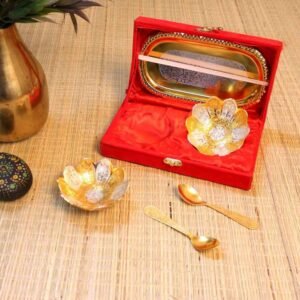 GERMAN SILVER LOTUS BOWL SET WITH TRAY