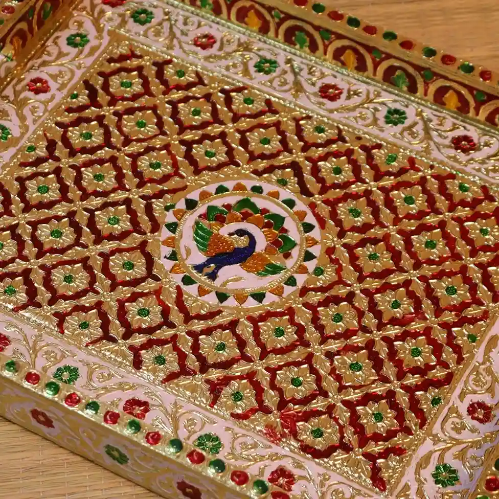 WOODEN MEENAKARI TRAY SINGLE BIG - Image 2