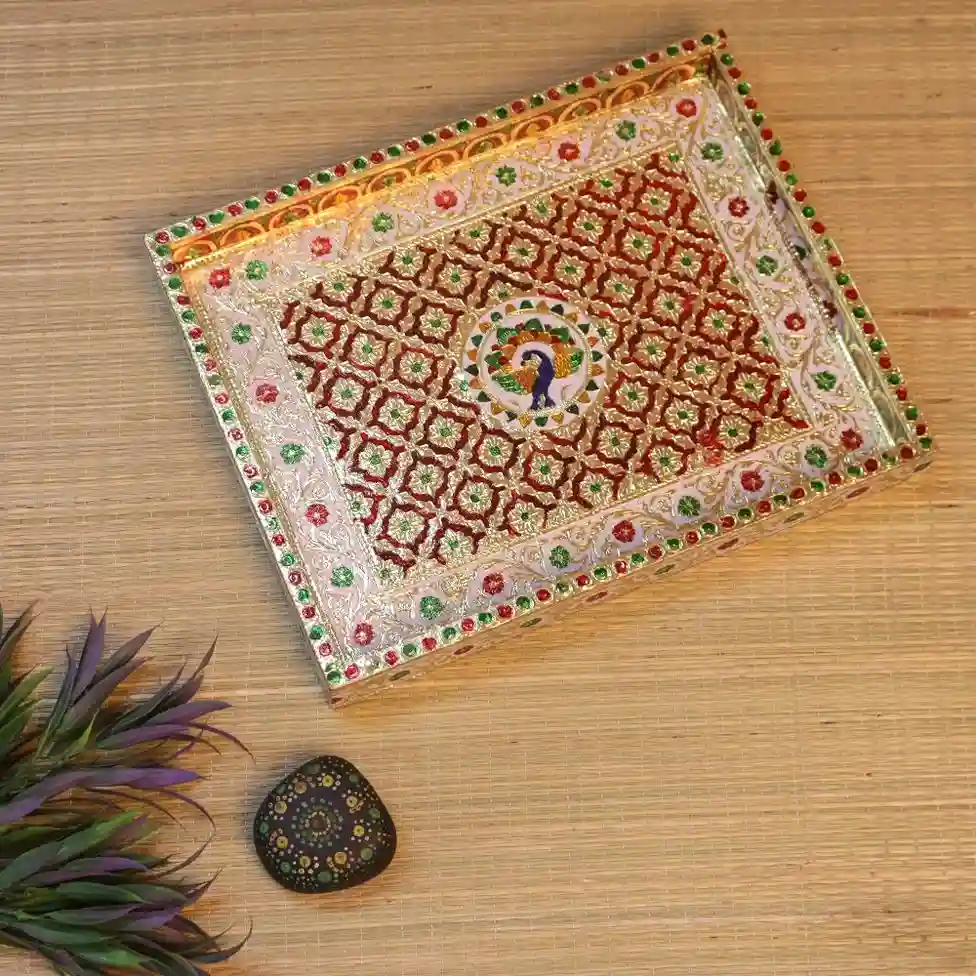 WOODEN MEENAKARI TRAY SINGLE BIG